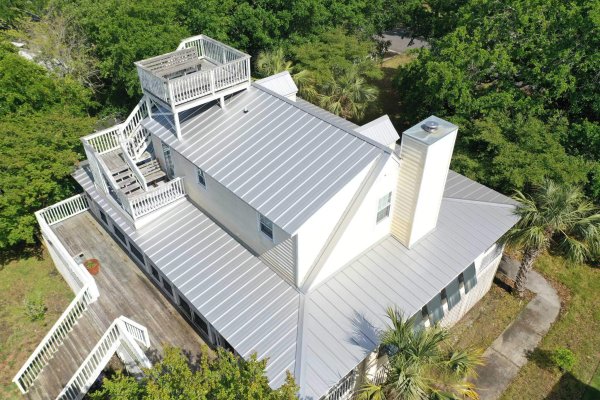 aerial view of metal roofing material